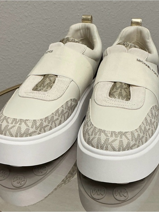 Michael Kors Shoes - MICHAEL KORS Cream & Gold Slip-On Platform Sneakers